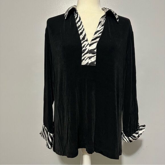 Chico's Travelers Blouse Shirt 3/4 Sleeve Soft Stretch Black White size 3 (XL) - Picture 1 of 9